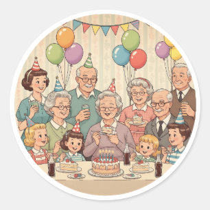 Adesivo Redondo Feliz Aniversário Avó Design Vintage