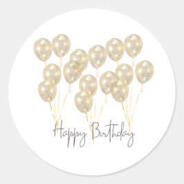 Adesivo Redondo Feliz Aniversário Balão Dourado Elegante