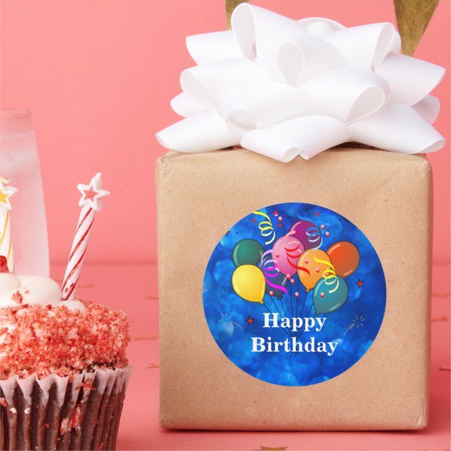 Adesivo Redondo Feliz aniversário, Balões de Celebração (Festa)