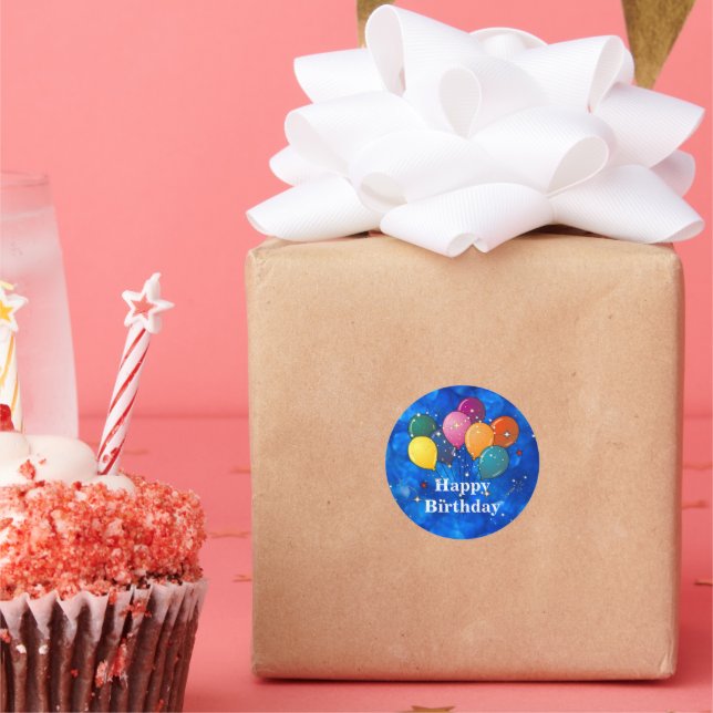 Adesivo Redondo Feliz Aniversário, Balões de Celebração (Festa)