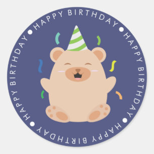 Adesivo Redondo Feliz aniversario bonito de urso de Brown