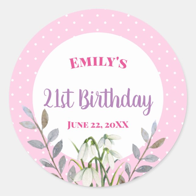 Adesivo Redondo Feliz Aniversário Brancos Neves Brancos Bolinhas R (Frente)