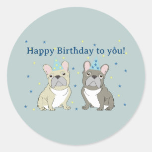 Adesivo Redondo Feliz aniversário, bulldog francês