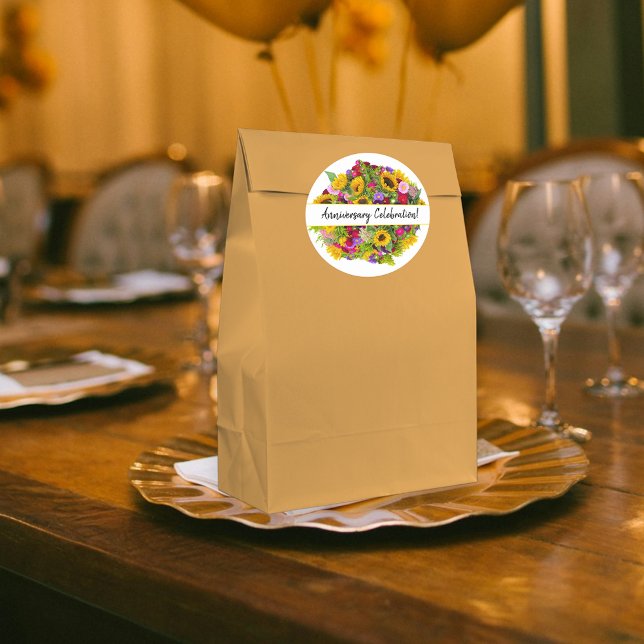 Adesivo Redondo Feliz Aniversário  Buquê Colorido  Personalizado (round sticker template)