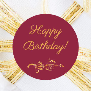 Adesivo Redondo Feliz Aniversário burgundy dourado