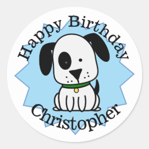 Adesivo Redondo Feliz Aniversário Cachorrinho Personalizado