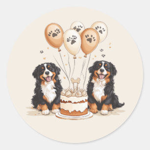 Adesivo Redondo Feliz Aniversário Cães de Montanha Bernese