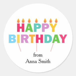 Adesivo Redondo Feliz Aniversário, celebrações personalizáveis