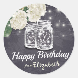 Adesivo Redondo Feliz Aniversário Chic Mason Jar Flowers String Li