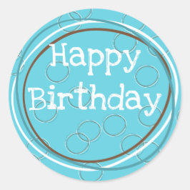 Adesivo Redondo Feliz Aniversário Círculos Turquesa Branco Marrom