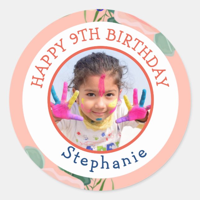 Adesivo Redondo Feliz Aniversário Clássico Foto Simples  (Frente)