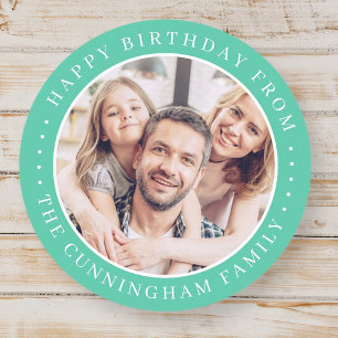 Adesivo Redondo Feliz Aniversário Clássico Simples Foto de Família