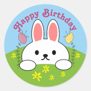 Adesivo Redondo Feliz Aniversário Coelho
