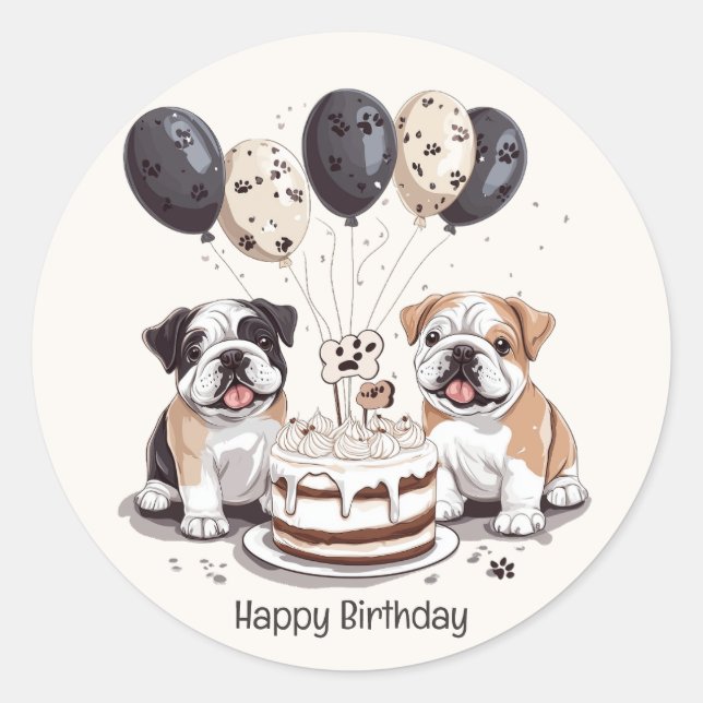 Adesivo Redondo Feliz Aniversário Cogões Ingleses (Frente)
