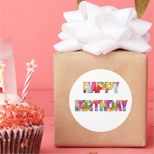 Adesivo Redondo Feliz aniversário, colorido