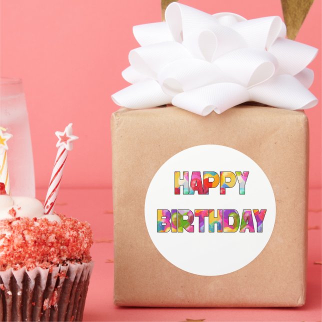 Adesivo Redondo Feliz aniversário, colorido (Festa)