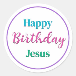 Adesivo Redondo Feliz Aniversário Colorido Jesus
