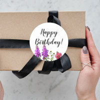 Feliz aniversário com flores roxas de verão