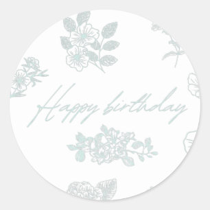 Adesivo Redondo Feliz aniversário com fundo floral - azul claro