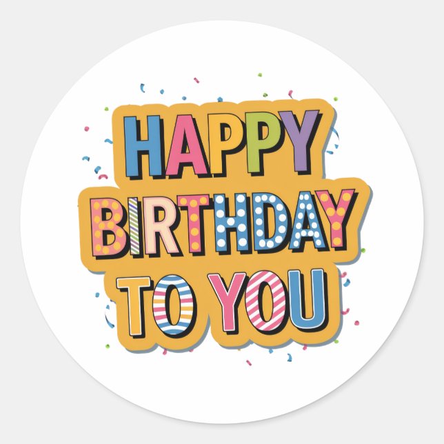 Adesivo Redondo Feliz Aniversário com Padrões (Frente)