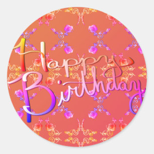 Adesivo Redondo Feliz Aniversário! Corações Rosa manuscritas