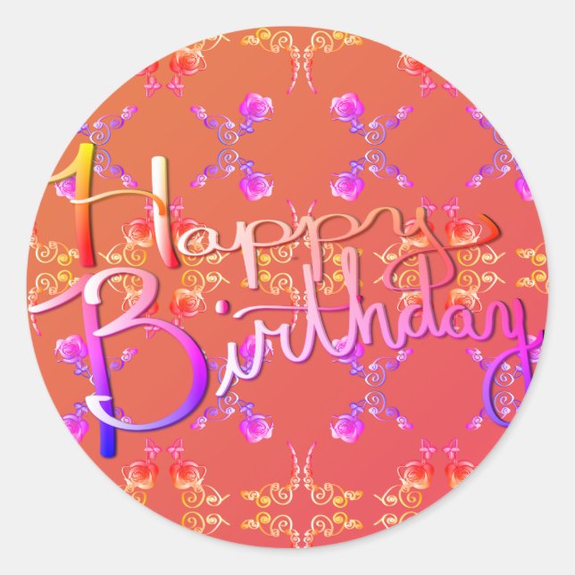 Adesivo Redondo Feliz Aniversário! Corações Rosa manuscritas (Frente)