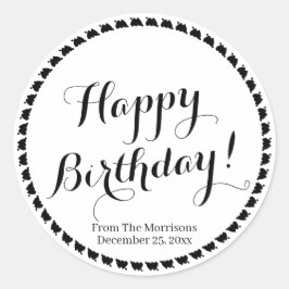 Adesivo Redondo Feliz Aniversário corta nome de script personaliza