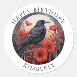 Adesivo Redondo Feliz aniversário Crow Bird Flowker Sticker