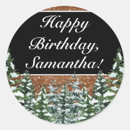 Adesivo Redondo Feliz Aniversário da Floresta Neve Negra