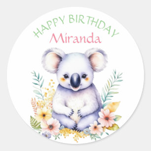 Adesivo Redondo Feliz Aniversário da Garota do Orador Koala
