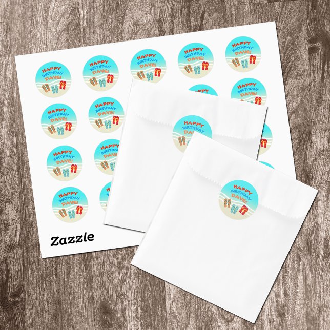 Adesivo Redondo Feliz aniversário da praia personalizada (Criador carregado)