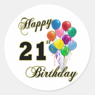 Adesivo Redondo Feliz aniversário de 21 anos com Balões