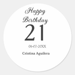 Adesivo Redondo Feliz aniversário de 21 anos letra negrito simples
