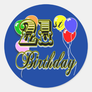 Adesivo Redondo Feliz aniversário de 21 anos Merchandise