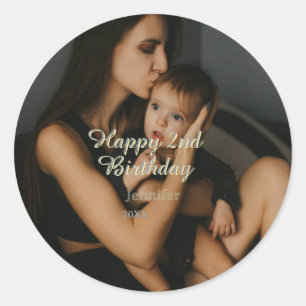 Adesivo Redondo Feliz aniversário de 2 anos crianças bebê mãe amar
