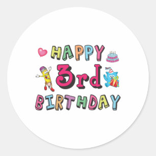 Adesivo Redondo Feliz aniversário de 3 anos de 3 anos