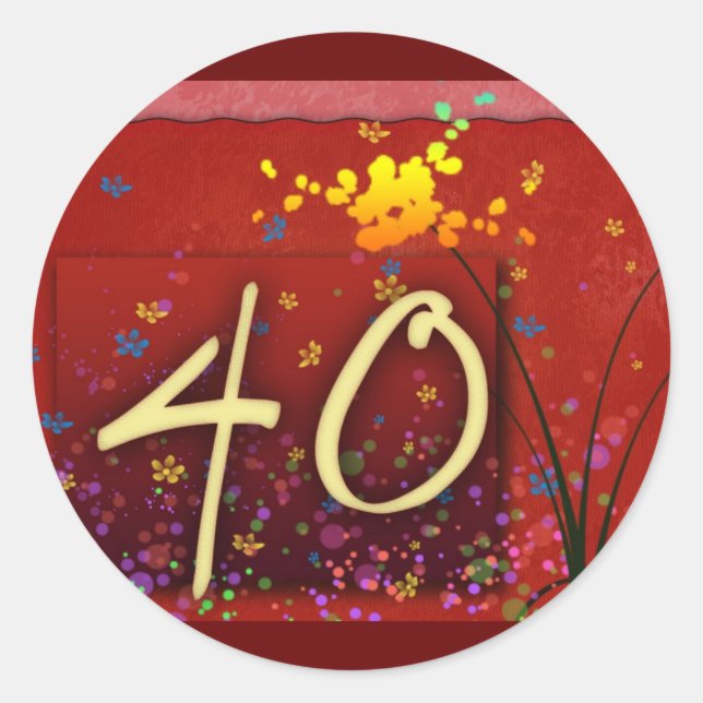 Adesivo Redondo Feliz aniversário de 40 anos! (Frente)