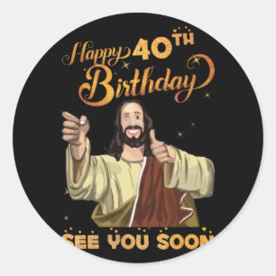 Adesivo Redondo Feliz aniversário de 40 anos de Jesus de 40 anos V