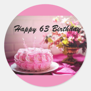 Adesivo Redondo Feliz aniversário de 63 anos