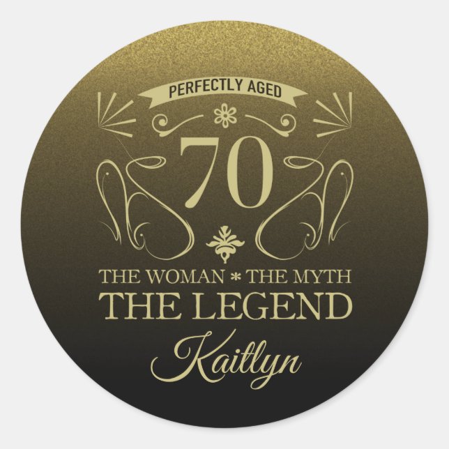 Adesivo Redondo Feliz Aniversário de 70 Feliz e Cachorro (Frente)