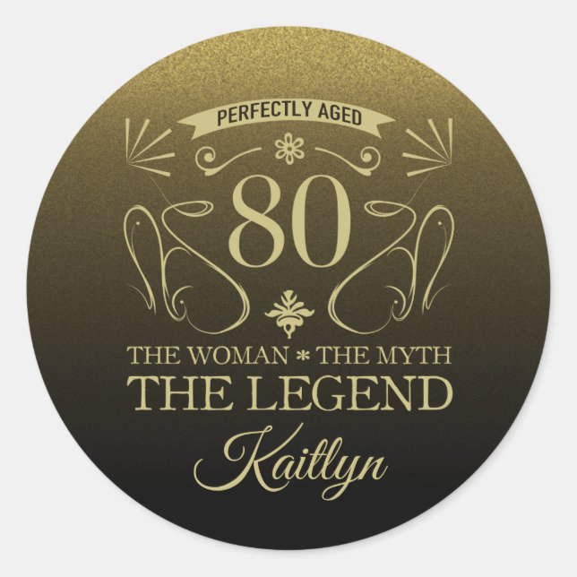 Adesivo Redondo Feliz Aniversário de 80 Feliz e Cachorro (Frente)