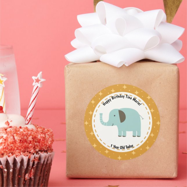 Adesivo Redondo Feliz Aniversário de Animais do Zoo Elefante (Festa)