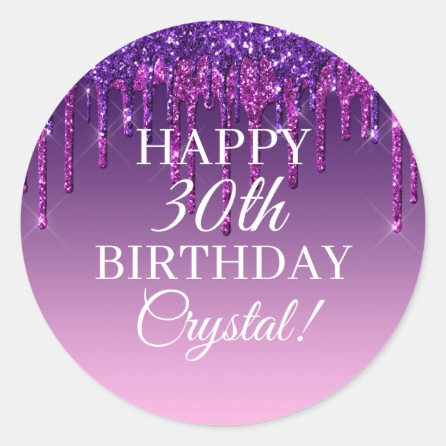 Adesivo Redondo Feliz aniversário de Derramamento de Lixo Roxo Per (Frente)