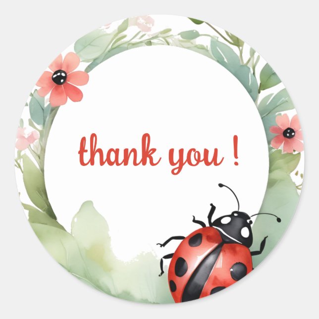Adesivo Redondo Feliz Aniversário De Ladybug Obrigado (Frente)
