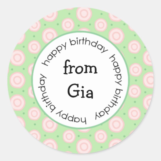 Adesivo Redondo Feliz Aniversário de/para autocolantes (#LABL028) (Frente)