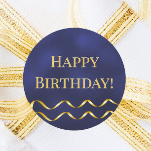 Adesivo Redondo Feliz Aniversário decoração azul marinho dourada