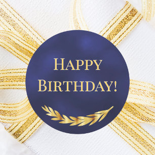 Adesivo Redondo Feliz Aniversário decoração azul marinho dourado