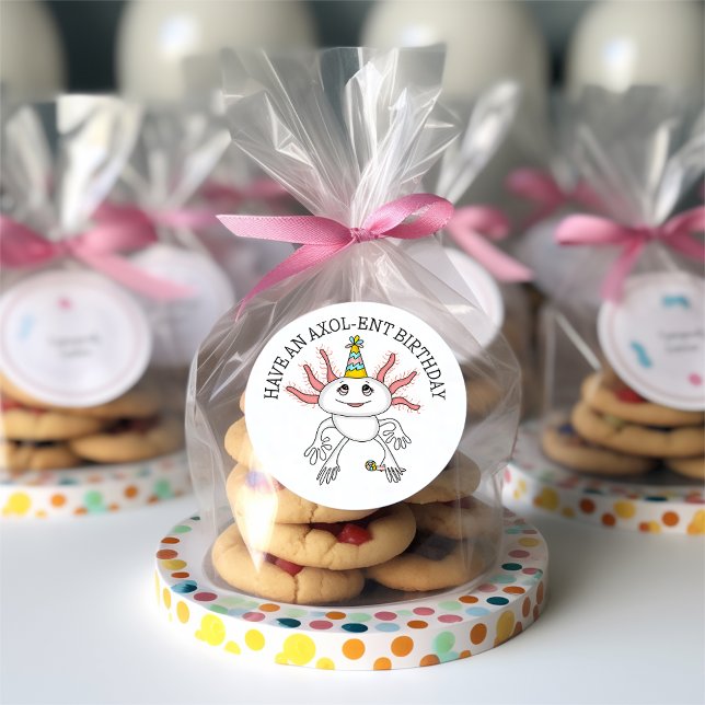 Adesivo Redondo Feliz Aniversário do Axolotl Rosa (Criador carregado)