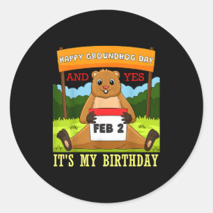 Adesivo Redondo Feliz Aniversário do Dia da Marmota em 2 de Fevere