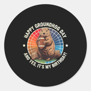 Adesivo Redondo Feliz aniversário do Dia da Marmota Futebol Engraç
